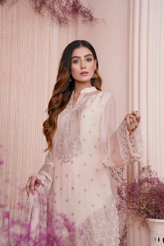 3 Piece - Embroidered Cotton Suit