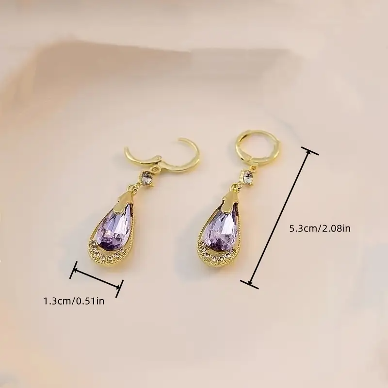 Purple Crystal Water Droplet Earrings – Simple Alloy Design, Perfect Gift for Women