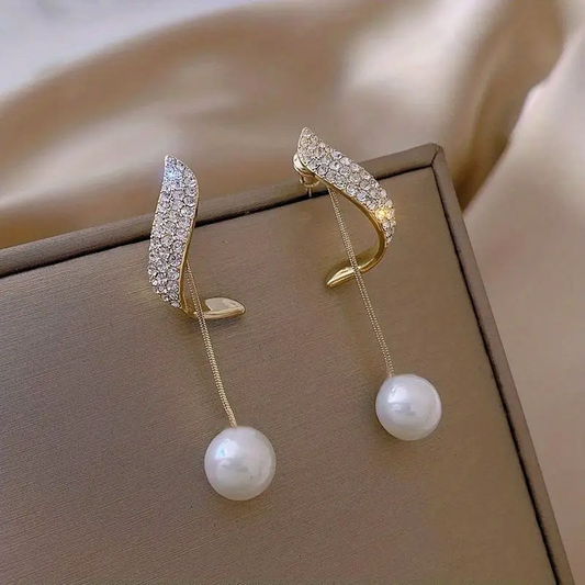 Golden-Tone Faux Pearl Dangle Earrings For Women